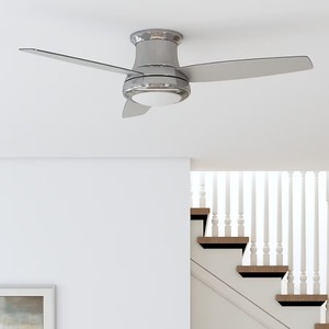 lot 3871 image: Harbor Breeze Sailstream 52-in Brushed Nickel with Silver Blades LED Flush Mount Ceiling Fan With Light and Remote Control Included 3 -Blade