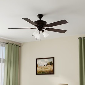 lot 3892 image: Harbor Breeze Sailor Bay 52-in Dark Bronze with SableAuburn Blades Downrod or Flush Mount Ceiling Fan With Light and Pull Chain Included 5 -Blade