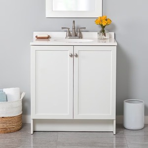 lot 3896 image: Project Source Jax 30-in True White Single Sink Bathroom Vanity ONLY (Fully Assembled)