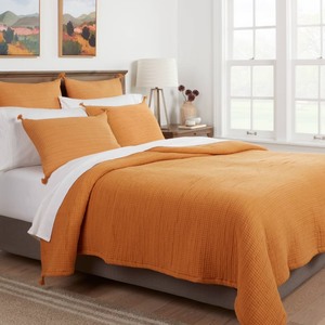lot 2555 image: King Double Cloth Quilt Mustard - Threshold OEKO-TEX Certified, Jacquard Weave, Cotton Blend, Machine Washable