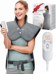 lot 2577 image: Heating Pad for Neck and Shoulders and Back Pain Relief, Birthday Gifts for Women Men Mom Dad, FSA Eligible Items Only List, Large Heat Pad for Back 6 Heat Settings 4 Timers Auto-Off, 22x37 Grey