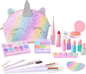 lot 2596 image: Kids Real Makeup Kit for Girls No Talc, Washable Make Up Set with Unicorn Purse - Toy Gift for Little Girls & Toddlers Age 3 4 5 6 7 8 9 10 11 12 Years Old - Pretend Play Birthday Gifts