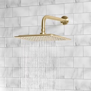 lot 3905 image: allen  roth Reign 1 -Spray Brushed Gold 10-in Square Rain Shower Head 1.8 GPM