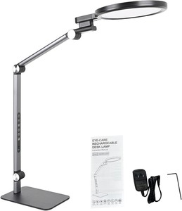 lot 3922 image: LED Desk Lamp, Full Spectrum 15W Eye Caring Foldable Task Light, Table Light with 5 Color Temperatures & 5 Brightness Levels, USB Charging Ports, 4 Axis Rotation, Ideal for Home (US Plug)