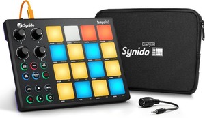 lot 3927 image: TempoPAD MIDI Drum Controller, 16 RGB Backlit Beat Pads, 4 Assignable Knobs, USB Portable Music Production, Black