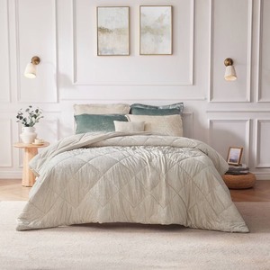 lot 3929 image: Intelligent Design TwinTwin Extra Long Alyssa Velvet Microfiber Soft Duvet Cover Set with Throw Pillow Champagne Luxury Glam Bedding