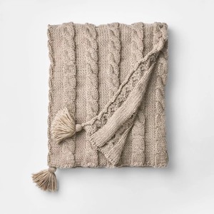lot 3943 image: Knit Tassel Braided Throw Neutral - Threshold designed with Studio McGee