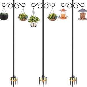 lot 3072 image: Set of 3 - Double Shepherds Hooks with Interchangeable Rods to Customize the Height of Each, for Outdoor, Bird Feeder Pole with 5 Prongs Base, Heavy Duty Shepherds Hook, Suitable for Gardens, Hanging Flower Baskets, Lanterns, Bird Nests and More