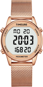 lot 3084 image: Womens Step Counter Pedometer Watch with Stainless Steel Bracelet, Stylish Design, No App, No Charging Needed for Step, Calorie, Distance, Alarm, Countdown Timer(Rosegold)