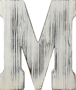 lot 3090 image: Rustic Wooden Letter M Wall Decor, Distressed White, 14 x 11.73 inches (White M)