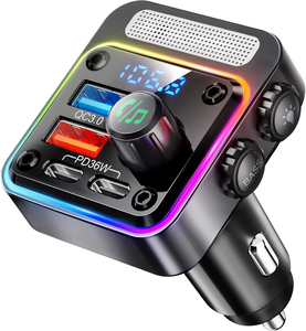 lot 3102 image: 54W Bluetooth FM Transmitter - Fast Charging, 4 Ports, Bluetooth 5.3 Car Adapter
