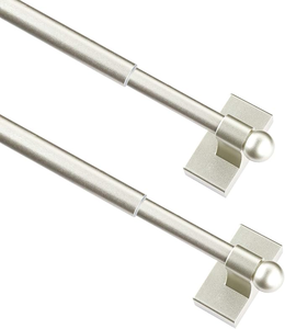 lot 3103 image: (2) Adjustable, Magnetic Curtain Rods, Telescoping 12 Diameter, Adjust From 16 to 28, No Tools Required (Pewter Finish)