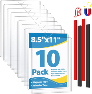 lot 3116 image: 10 Pack Magnetic Sign Holder 8.5 x 11 - Plastic Wall Sign Holder with Magnet and Adhesive Tape - Magnetic Display Frame