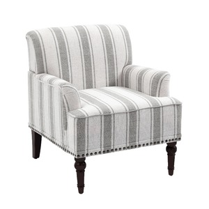 lot 2605 image:  Retail $184.99 Lomace Farmhouse Stripe Fabric Upholstered Armchair Brown Stripe