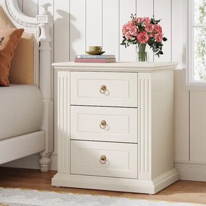 lot 2610 image: Retail $189.99 3 Drawer Nightstand, Wood White Night Stand, Modern Bedside Table Side End Table for Bedroom