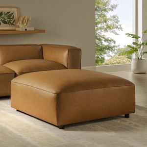 lot 2624 image:  Retail $469.99 Auren Upholstered Vegan Leather Ottoman in Camel