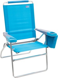 lot 2639 image: Rio Brands 17 Extended Height 4-Position Folding Beach, Camping, Lawn Chair, 2 Dark Blue Chairs