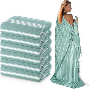 lot 11065 image: 6 Pack Extra Large Cotton Turkish Beach Towels, Oversized Beach Blanket for Travel (Teal)