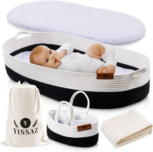 lot 11066 image: Baby Changing Basket Set with Foam Pad, Two Waterproof Covers, Blanket and Diaper Caddy Organizer