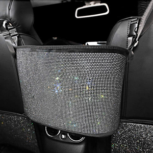 lot 11067 image: Bling Car Net Pocket Handbag Holder with Rhinestones, Universal Fit, Silver