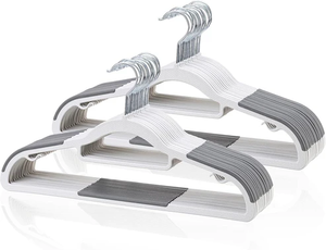 lot 11073 image: 24pk Space Saving Slim Clothes Hangers  Heavy Duty Non-Slip ABS Plastic Hangers with 360° Swivel Hook & Accessory Hooks