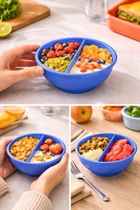lot 11085 image: 2 Pack Divided Snack Containers with Lids  2 Compartment Food Storage Bowls for Meal Prep & On-the-Go