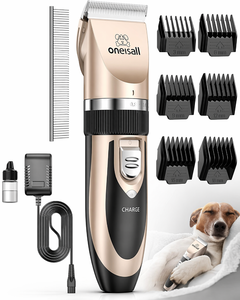 lot 11090 image: Quiet Pet Grooming Clipper Kit  Low Noise, 6 Guide Combs, Rechargeable