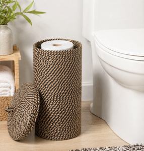 lot 11091 image: Jute Toilet Paper Basket Holder  Freestanding, Holds 3 Mega Rolls
