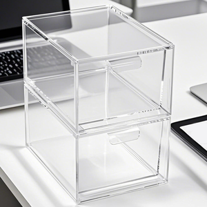 lot 11096 image: Set of 2 Clear Acrylic 2-Drawer Organizer  Makeup, Vanity, Desk Storage