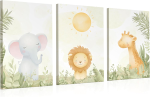lot 11103 image: Safari Animal Canvas Wall Art Set  Neutral Nursery Decor (3-Piece, 12x16)
