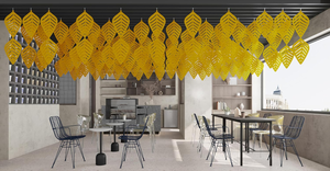 lot 11105 image: 3D Leaf Felt Room Divider Panels (12pc)  Decorative Hanging Screen, Gold