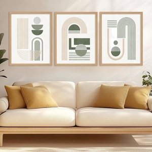 lot 11108 image: Framed Boho Green Wall Art  Minimalist 12x16 Canvas Decor