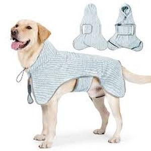 lot 9446 image: Oversized Microfiber Dog Drying Robe  Green Stripe (2XL)