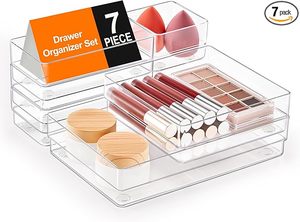 lot 9463 image: 7-Piece Clear Drawer Organizer Set with Non-Slip Pads