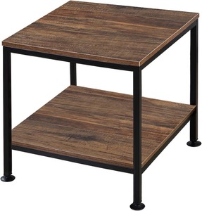 lot 3961 image: KirKical 20 Inch 2 Tiers Square End Table with Metal Frame, Rustic Brown Fridge Stand Side Table Sturdy Easy Assembly Industrial Style for Living Room, Bedroom, Vintage Wood