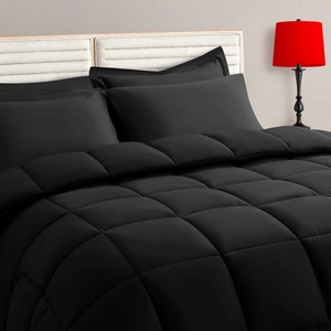 lot 3965 image: Twin Size Comforter Set - 3 Pieces, Bed in a Bag Bedding Sets with All Season Soft Quilted Warm Fluffy Reversible Comforter1 Pillow Shams,1 Pillowcases,Black