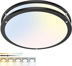 lot 3966 image: hepside 1 Pack Flush Mount Ceiling Light Fixture, Dimmable & 5CCT Ceiling Light Black, 16inch 36W 3000K 3500K 4000K 5000K 6500K Adjustable Ceiling Lamps for Kitchen Bathroom Bedroom Hallway