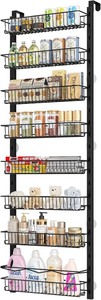 lot 3971 image: Over the Door Pantry Organizer, 8-Tier Adjustable Spice Rack Cabinet Door Shelves, Hanging Seasoning Organizer for Kitchen Bathroom, Laundry Room Organization, Black