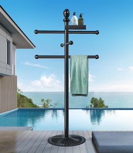 lot 3975 image: Pool Outdoor Towel Rack, Metal Heavy Duty Never Tilt Pool Accessories with Heavy Metal Base, 6 Bars Hot Tub Accessories Towel Dying Rack Towel Stand for Pool, Spa