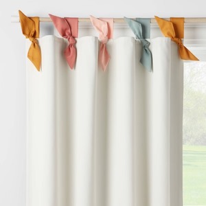 lot 3978 image: 42W x 95L Tie Top Embellished Kids Blackout Window Curtain Panel with Ties White - Pillowfort - 2 Sets