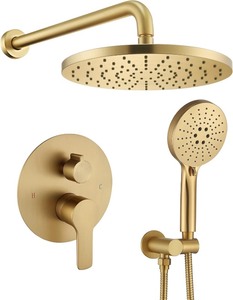 lot 4007 image: Shower System Wall Mounted Shower Faucet Mixer Set with Luxury High Pressure Shower head and 3-Setting Handheld, Bathroom Shower Trim Kit Contain Pressure Balance Valve,Brushed Gold