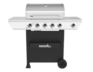 lot 3950 image:  Retail $299.99 5-Burner Propane Gas Grill in Stainless Steel with Side Burner and Condiment Rack