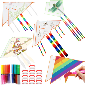 lot 3121 image: 10 Pcs DIY Blank Kite Kit with 36 Pcs Watercolor Pens and 196.85ft Kite String, Kite Making Kit for Kids, Girls, Boys. Outdoor Activities