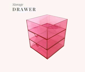 lot 3146 image: Pink Acrylic Storage Drawer Organizer  3-Tier Clear Makeup & Accessory Storage