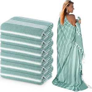 lot 3153 image: 6-Pack Turkish Beach Towels Oversized 61 x 82  Soft, Quick-Dry, Sand-Free Cotton (Teal)