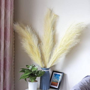 lot 3156 image: 2 Pack - 3 Branch Set of 45 Artificial Pampas Grass  Tall Faux Decor, Fluffy, Maintenance-Free & Allergen-Free