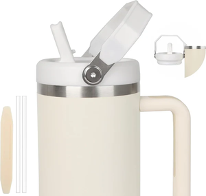 lot 3157 image: 2 Pack - Replacement Flip Lid for 40 oz Stanley Tumbler  Leak-Proof, BPA-Free with Handle (white)
