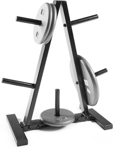 lot 3160 image: 2 Pack - 5-Post Steel Weight Plate Rack  Holds Up to 300 lbs, Compact Gym Storage Stand