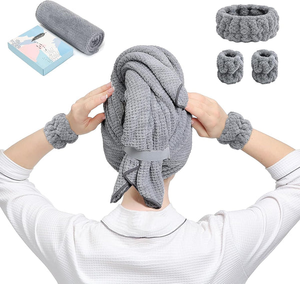 lot 3167 image: 2 Pack - Microfiber Hair Wrap Set  Large 48 Towel with Headband & Wrist Towels for Frizz-Free Drying