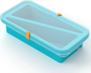 lot 3169 image: 2 Pack - XL 2-Cup Silicone Freezer Meal Tray with Lid  Steel Reinforced, Date Tracker & Stackable